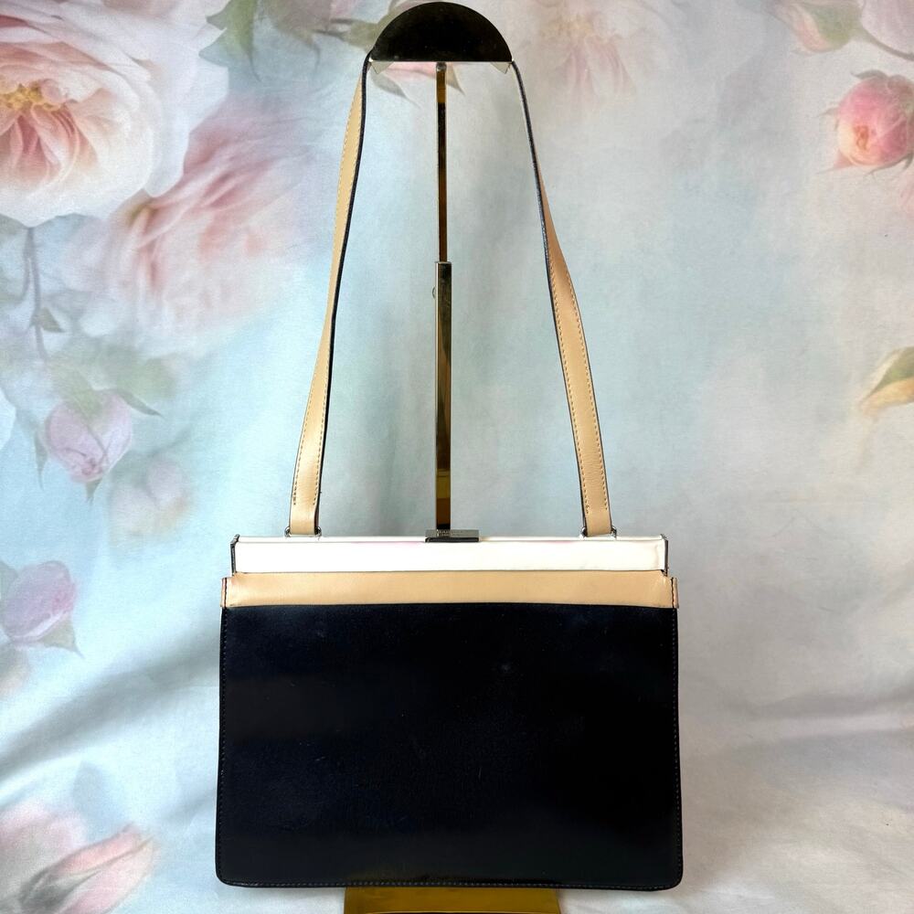 Vintage Barbara Milano Italian Black, Cream & Tan Leather Shoulder Bag Purse